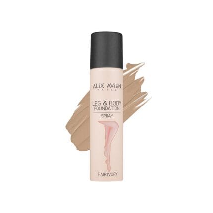 A before-and-after swatch of the high concealing Leg & Body Foundation Spray on skin.