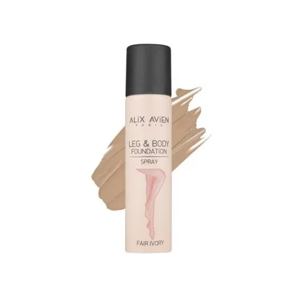 A before-and-after swatch of the high concealing Leg & Body Foundation Spray on skin.